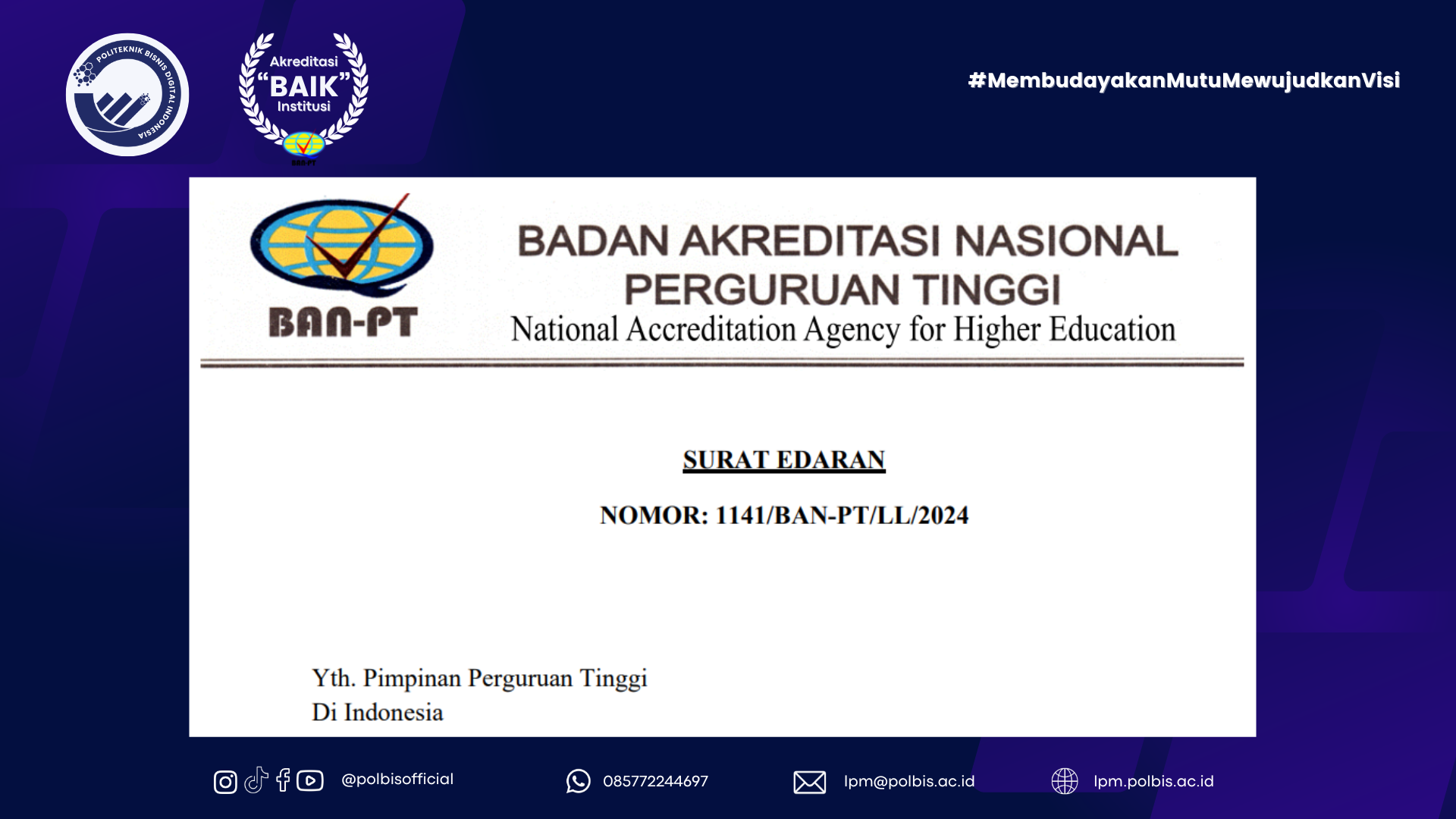 [SURAT EDARAN] Sistem Informasi Pemantauan, Evaluasi, dan Penjaminan Mutu (PEMUTU)