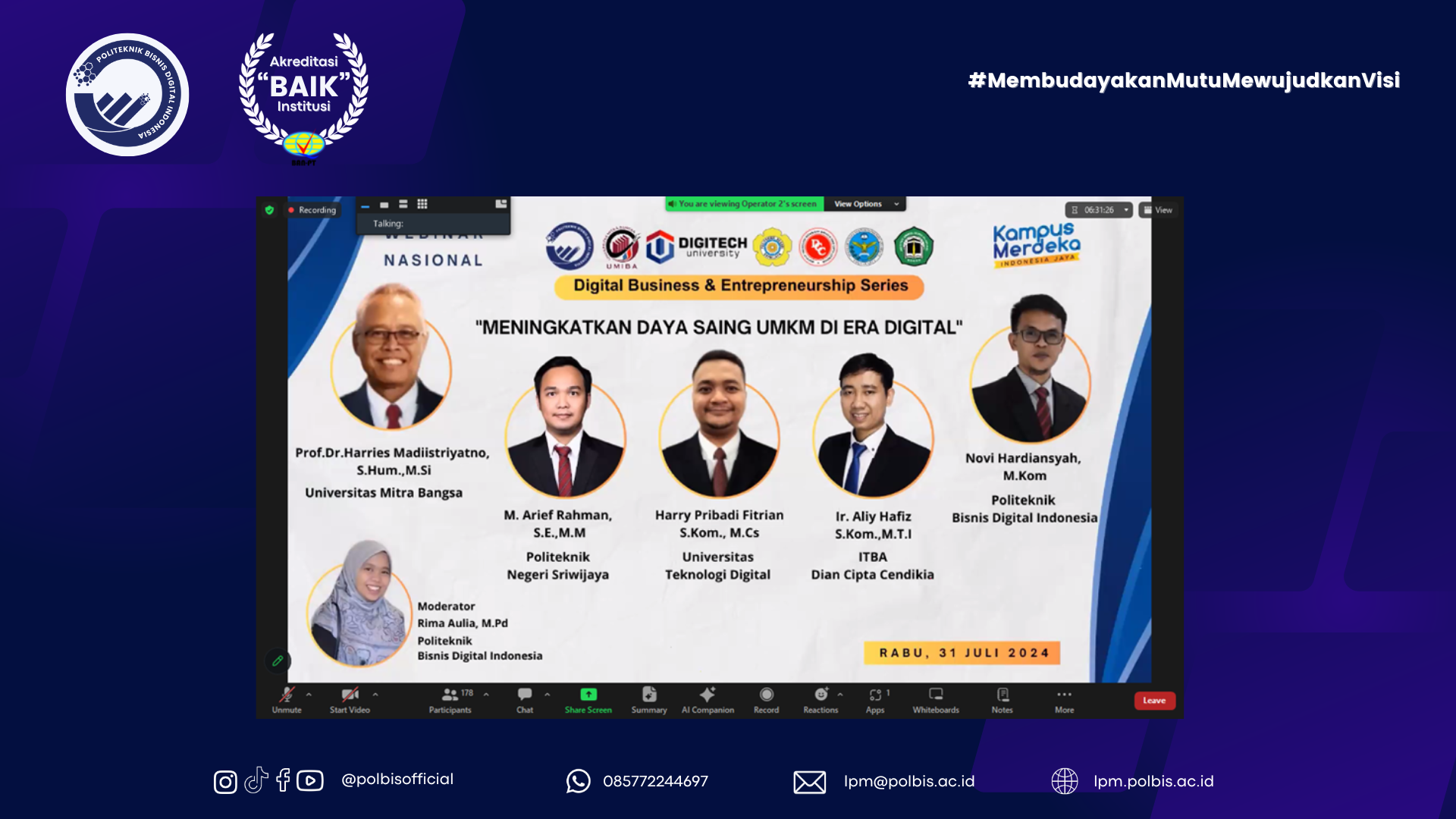 Lembaga Penjaminan Mutu Politeknik Bisnis Digital Indonesia Apresiasi Kegiatan Webinar dalam Mendukung Suasana Akademik